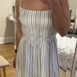 Abercrombie & Fitch White and Navy Smocked Top